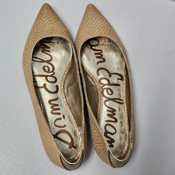 Sam Edelman Shoes Women size 7.5M Colleen Gold Snakeskin Shimmer Flats - Picture 7 of 11